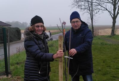 Eva Pletz und Lutz Loebel pflanzen einen Baum
